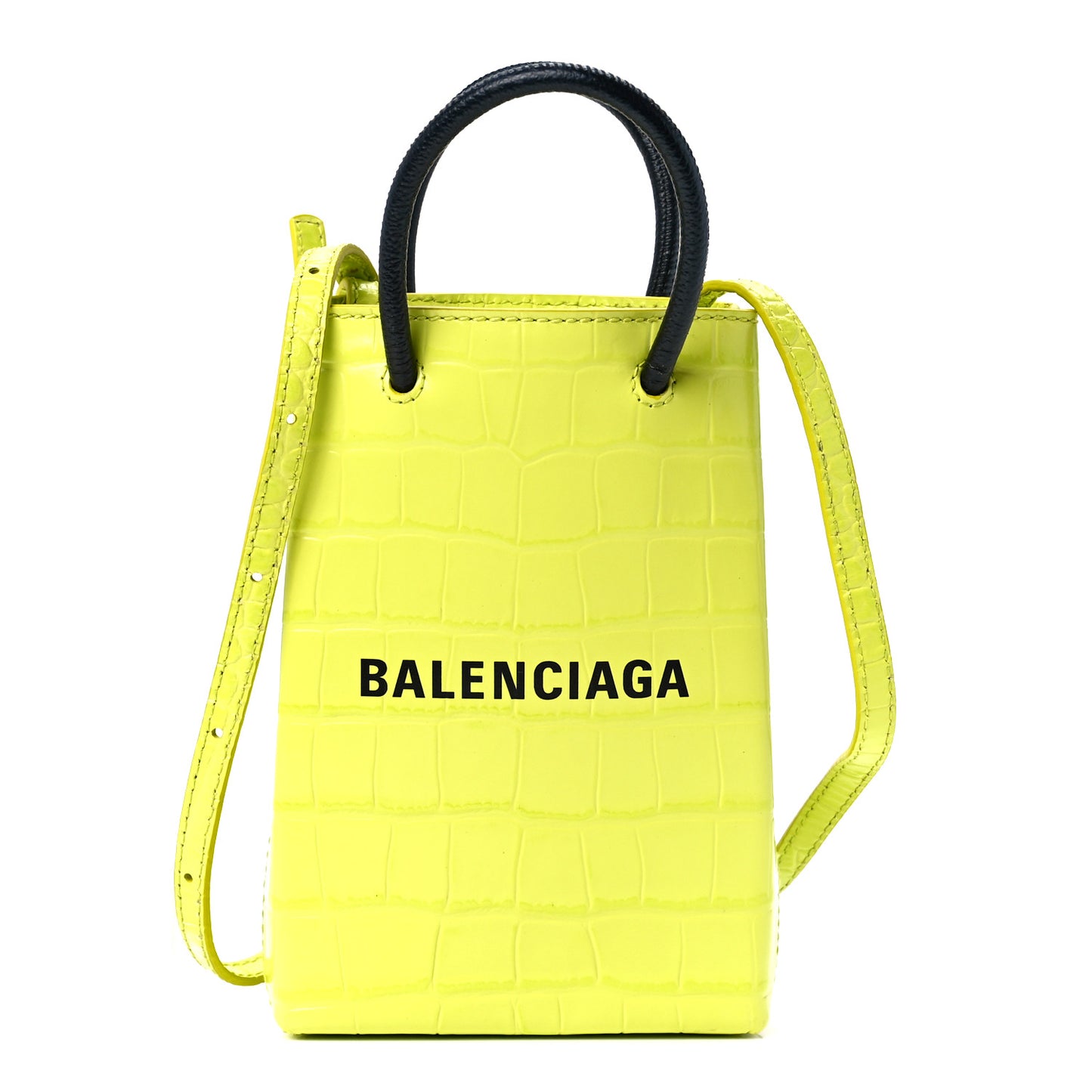 Calfskin Crocodile Embossed Logo Shopping Phone Holder Bag Lime
