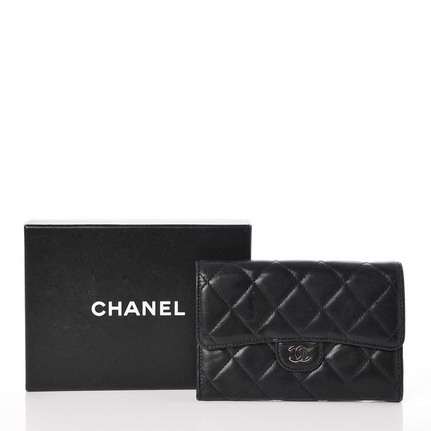 Lambskin Quilted Small Flap Wallet Black