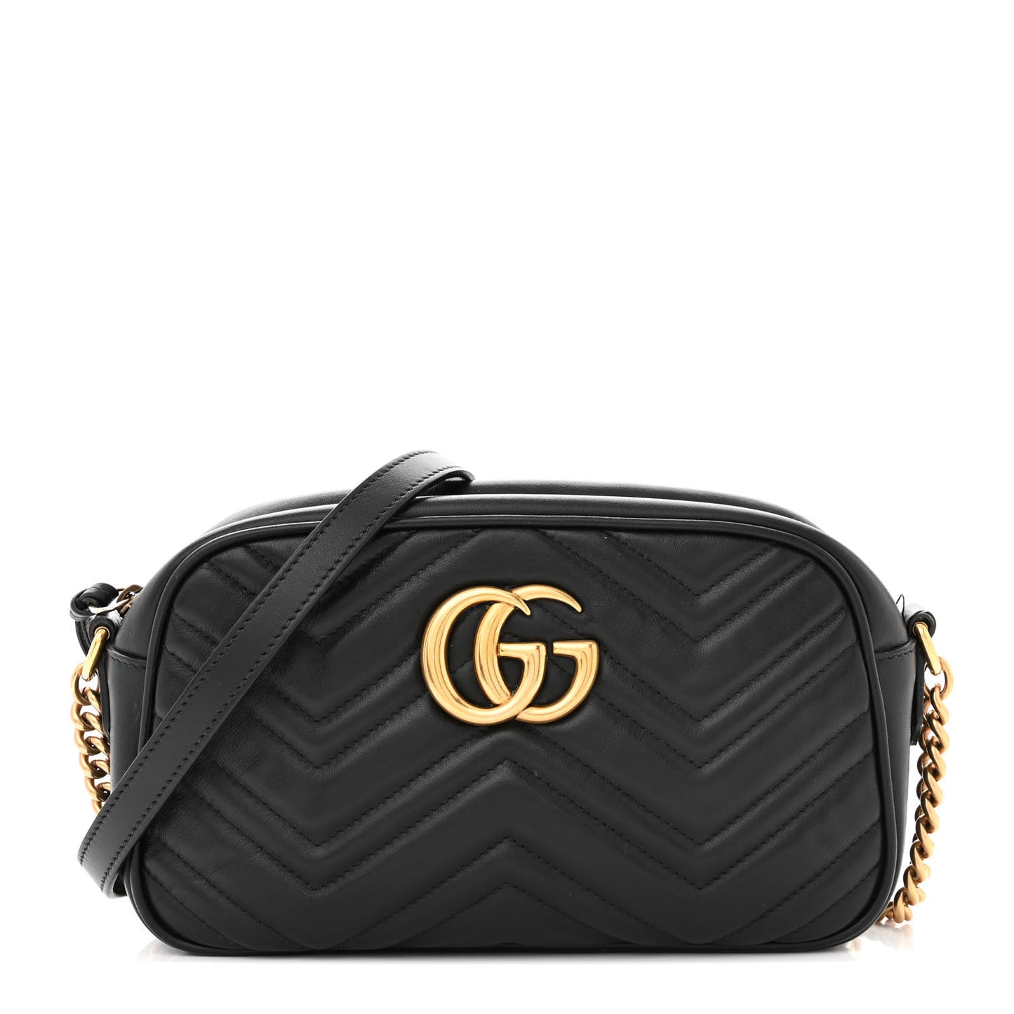 Calfskin Matelasse Small GG Marmont Chain Shoulder Bag Black