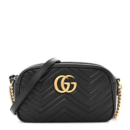 Gucci Calfskin Matelasse Small GG Marmont Chain Shoulder Bag Black 1 of 12
