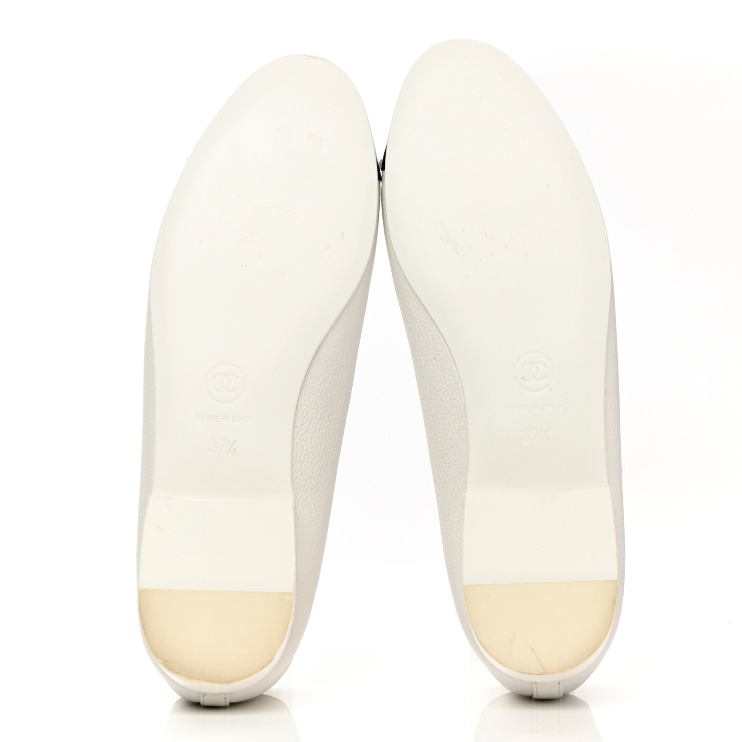 Chanel Calfskin Patent CC Cap Toe Ballerina Flats 37.5 White Blue 5 of 14