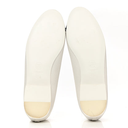 Chanel Calfskin Patent CC Cap Toe Ballerina Flats 37.5 White Blue 5 of 14