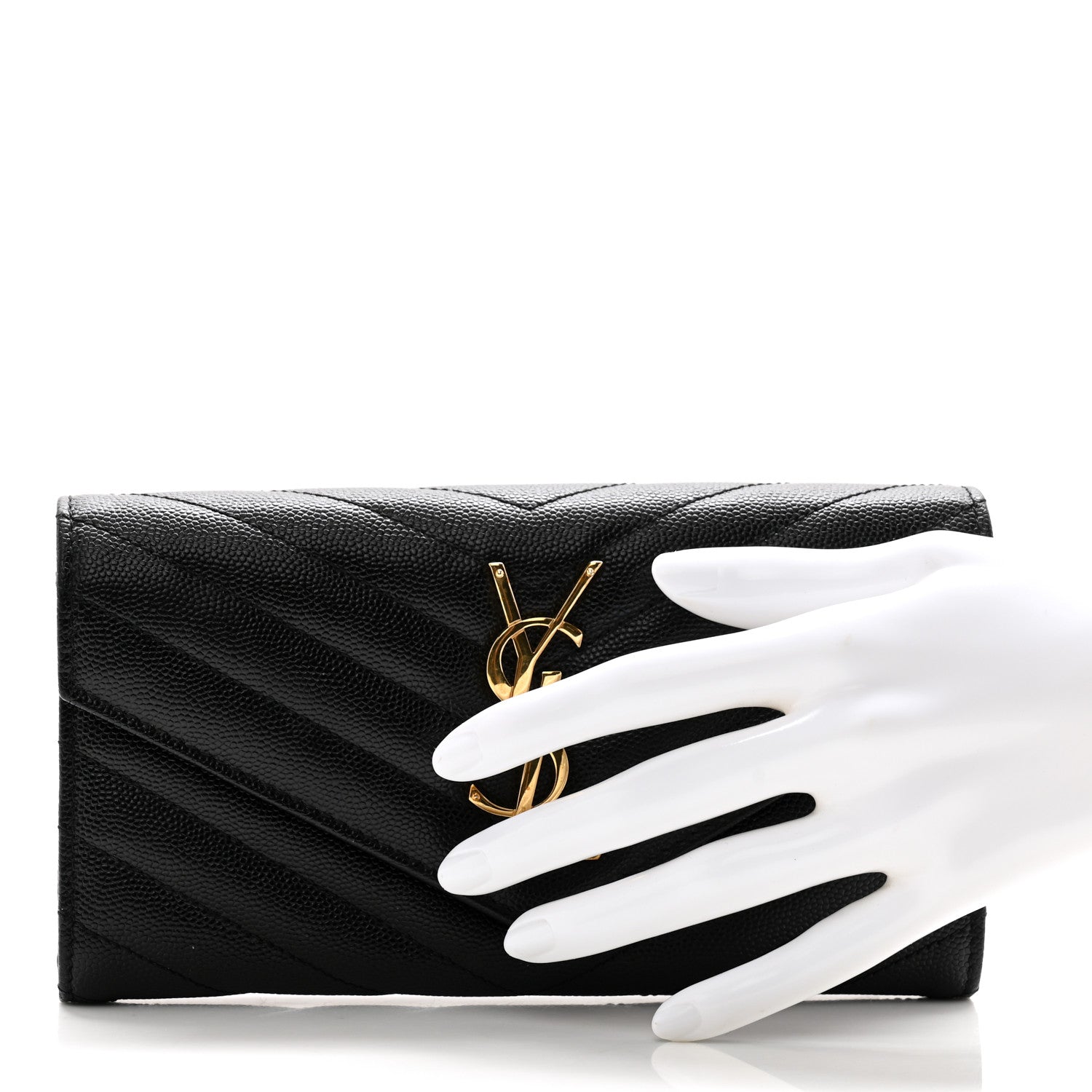 Saint Laurent Grain De Poudre Matelasse Chevron Monogram Flap Wallet Black 2 of 9