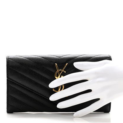 Saint Laurent Grain De Poudre Matelasse Chevron Monogram Flap Wallet Black 2 of 9