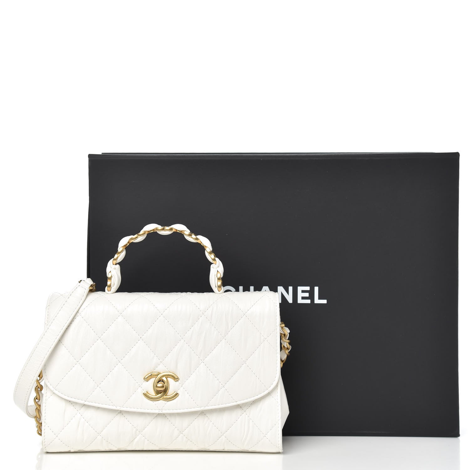 Chanel Crumpled Lambskin Quilted Small CC Links Top Handle Flap White 12 of 12