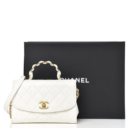 Chanel Crumpled Lambskin Quilted Small CC Links Top Handle Flap White 12 of 12