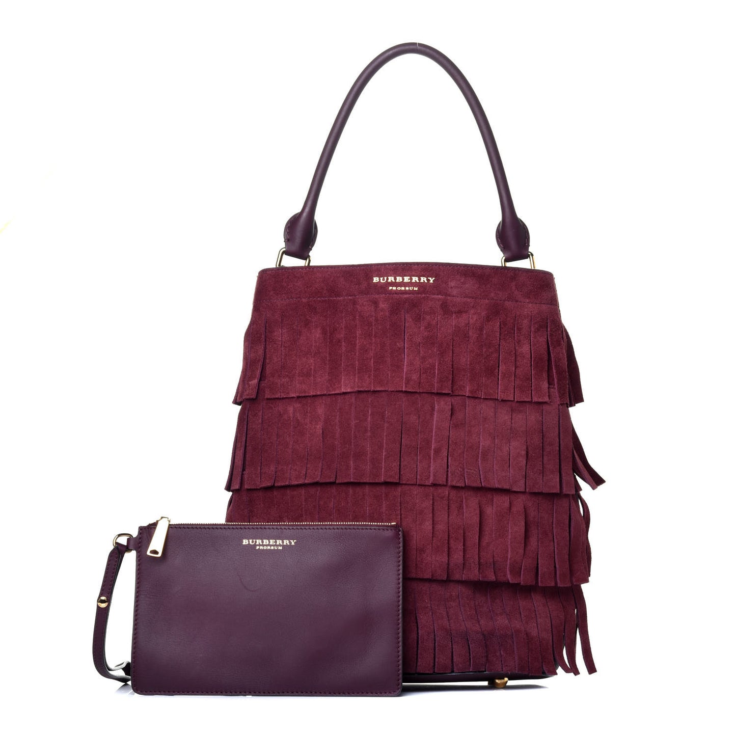Prorsum Suede Fringe Bucket Bag Elderberry