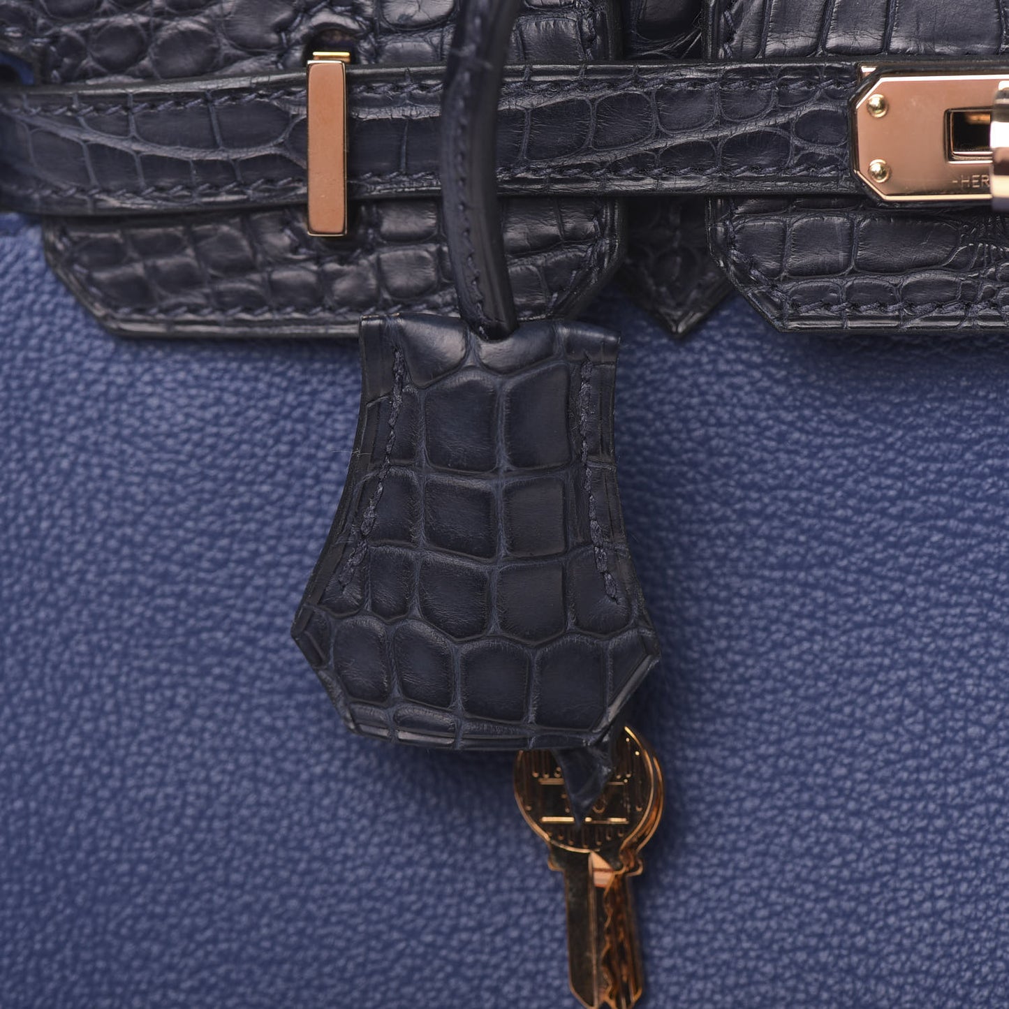Taurillon Novillo Matte Alligator Birkin Touch 25 Bleu Saphir Marine
