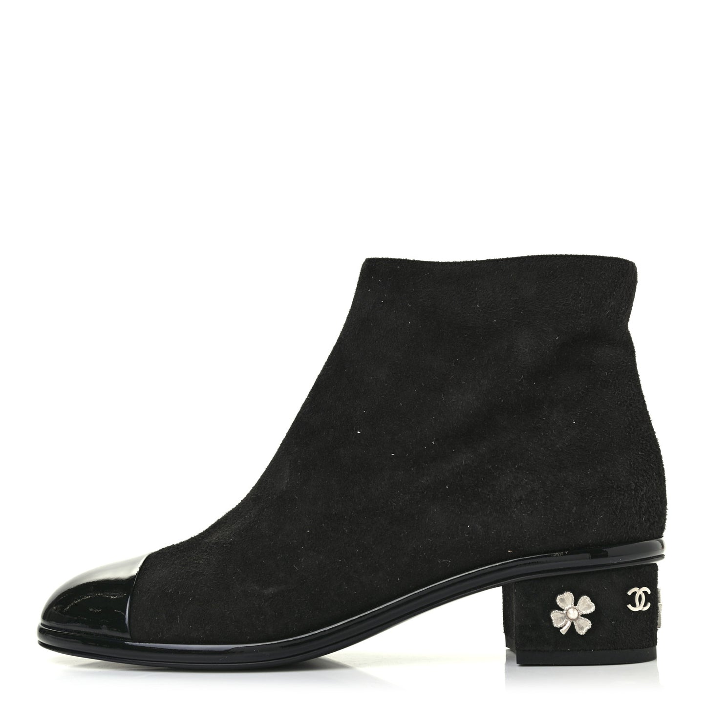 Kid Suede Patent Calfskin Charm Cap Toe Short Boots 38.5 Black