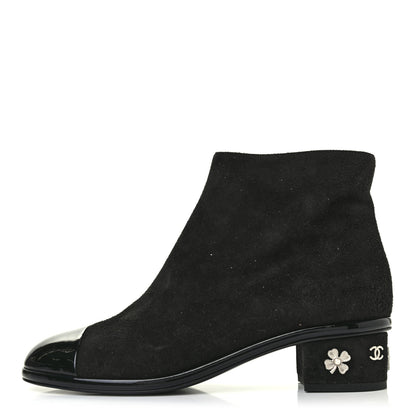 Chanel Kid Suede Patent Calfskin Charm Cap Toe Short Boots 38.5 Black 1 of 8
