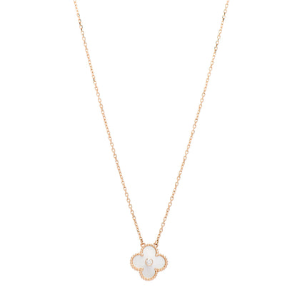 Van Cleef & Arpels 18K Rose Gold Diamond Mother of Pearl Vintage Alhambra Pendant Necklace 1 of 4