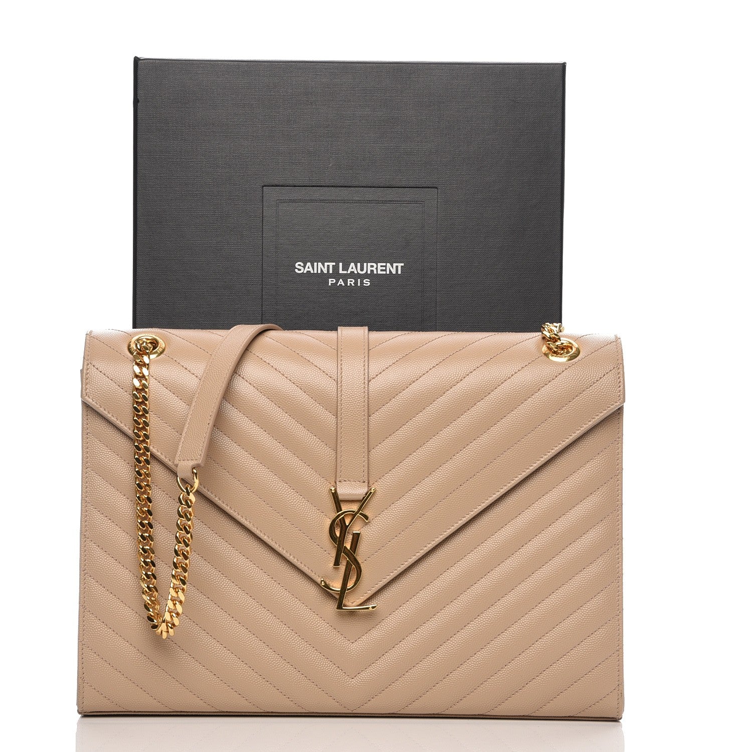 Saint Laurent Grain De Poudre Matelasse Chevron Large Monogram Satchel Dark Beige 7 of 7