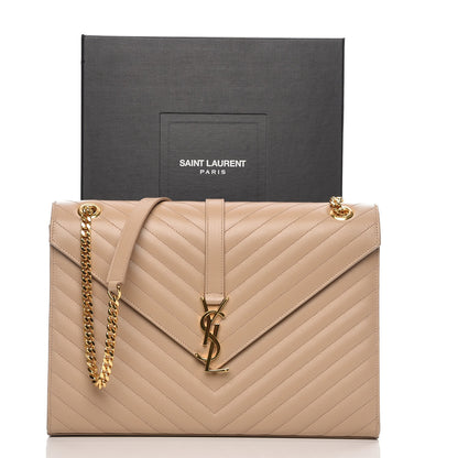 Saint Laurent Grain De Poudre Matelasse Chevron Large Monogram Satchel Dark Beige 7 of 7