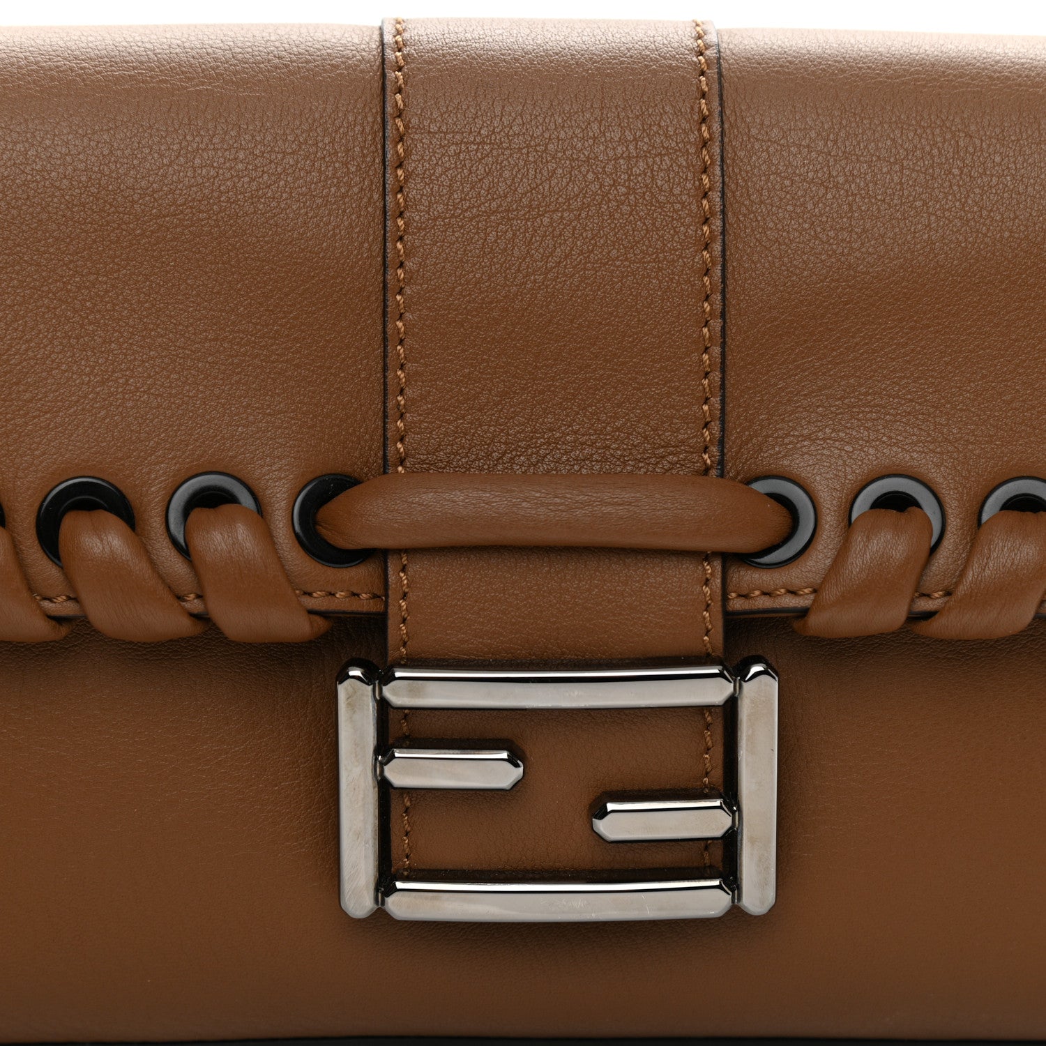 Fendi Vitello Dolce Lace Up Baguette Brownie 7 of 9