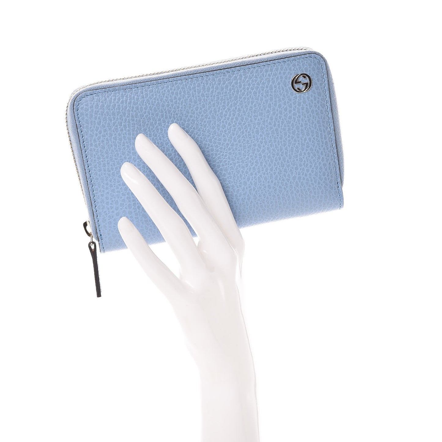Dollar Calfskin Medium GG Zip Around Wallet Mineral Blue