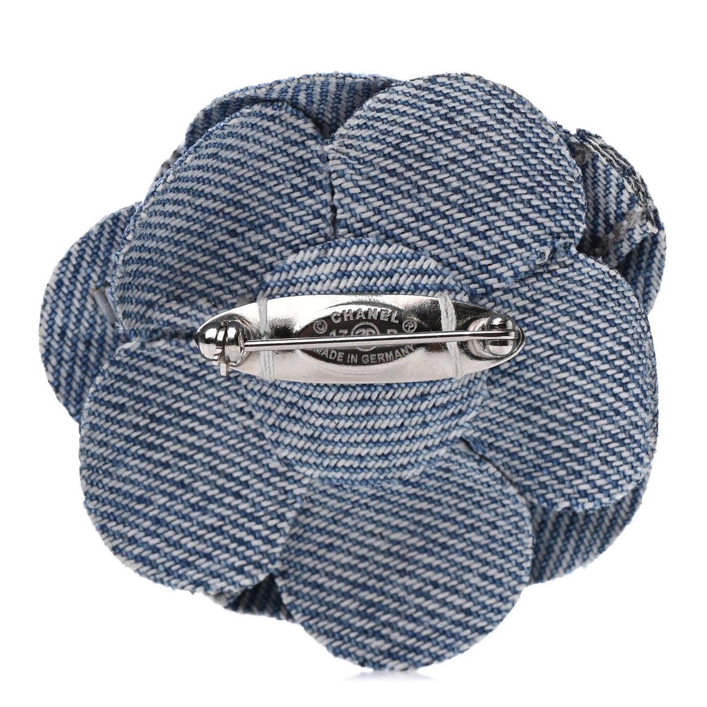 Denim Camellia Pin Brooch Blue