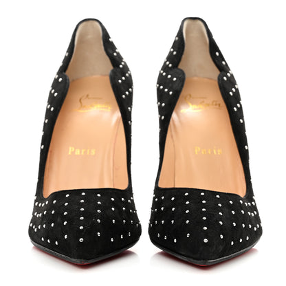 Christian Louboutin Veau Velours Studded Hot Chick 100 Pumps 37.5 Black Silver 2 of 7