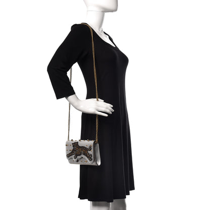 Gucci Metallic Nappa Embellished Tiger Broadway Chain Clutch Silver 2 of 9