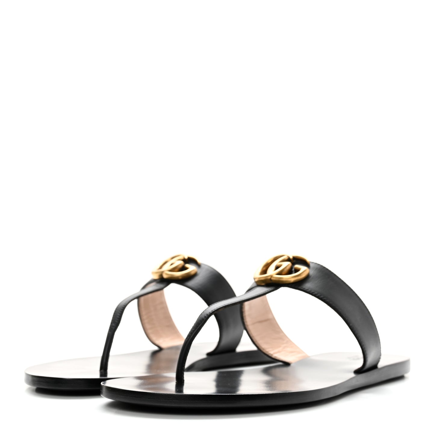 Calfskin GG Marmont Thong Sandals 39.5 Black