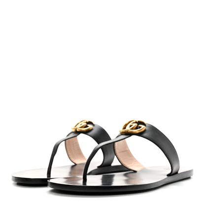 Gucci Calfskin GG Marmont Thong Sandals 39.5 Black 3 of 10