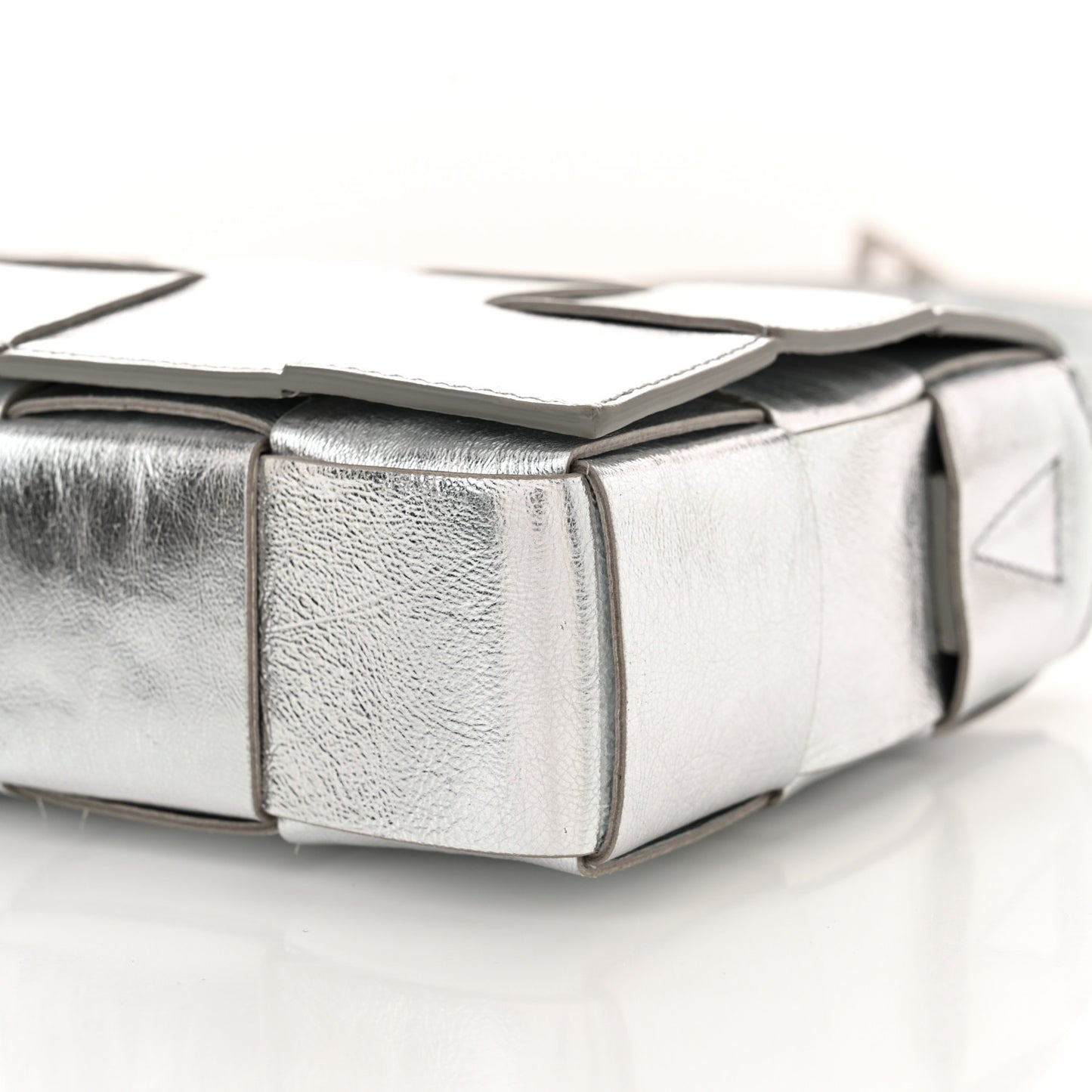 Metallic Lambskin Maxi Intrecciato Cassette Crossbody Bag Silver