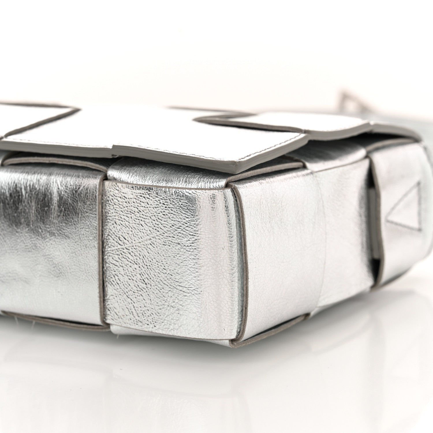 Bottega Veneta Metallic Lambskin Maxi Intrecciato Cassette Crossbody Bag Silver 9 of 9