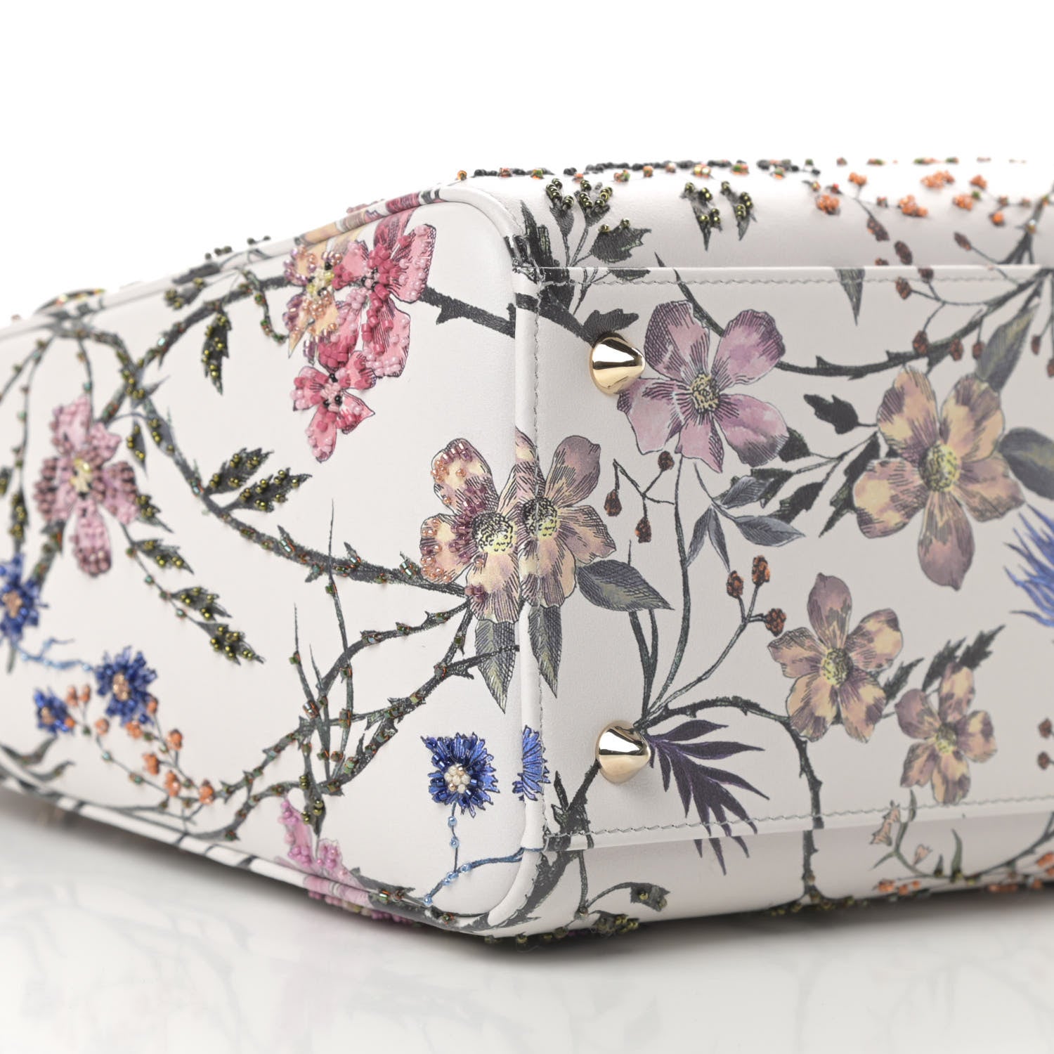 Christian Dior Calfskin Rosa Mutabilis Embroidered Medium Lady Dior White Multicolor 9 of 10