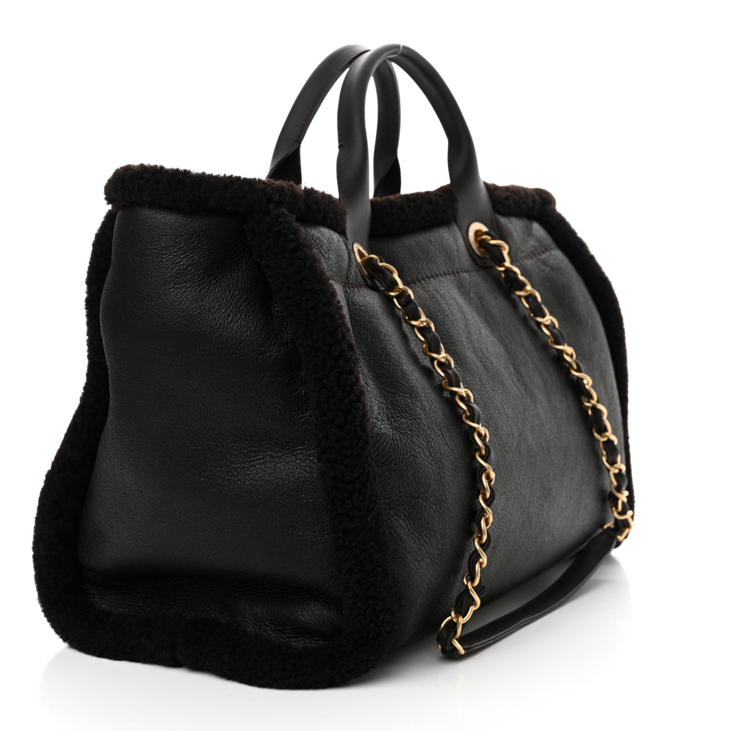 Lambskin Shearling Medium Deauville Tote Dark Brown