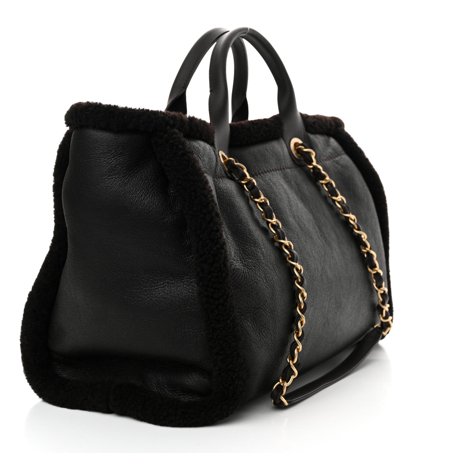 Chanel Lambskin Shearling Medium Deauville Tote Dark Brown 4 of 12