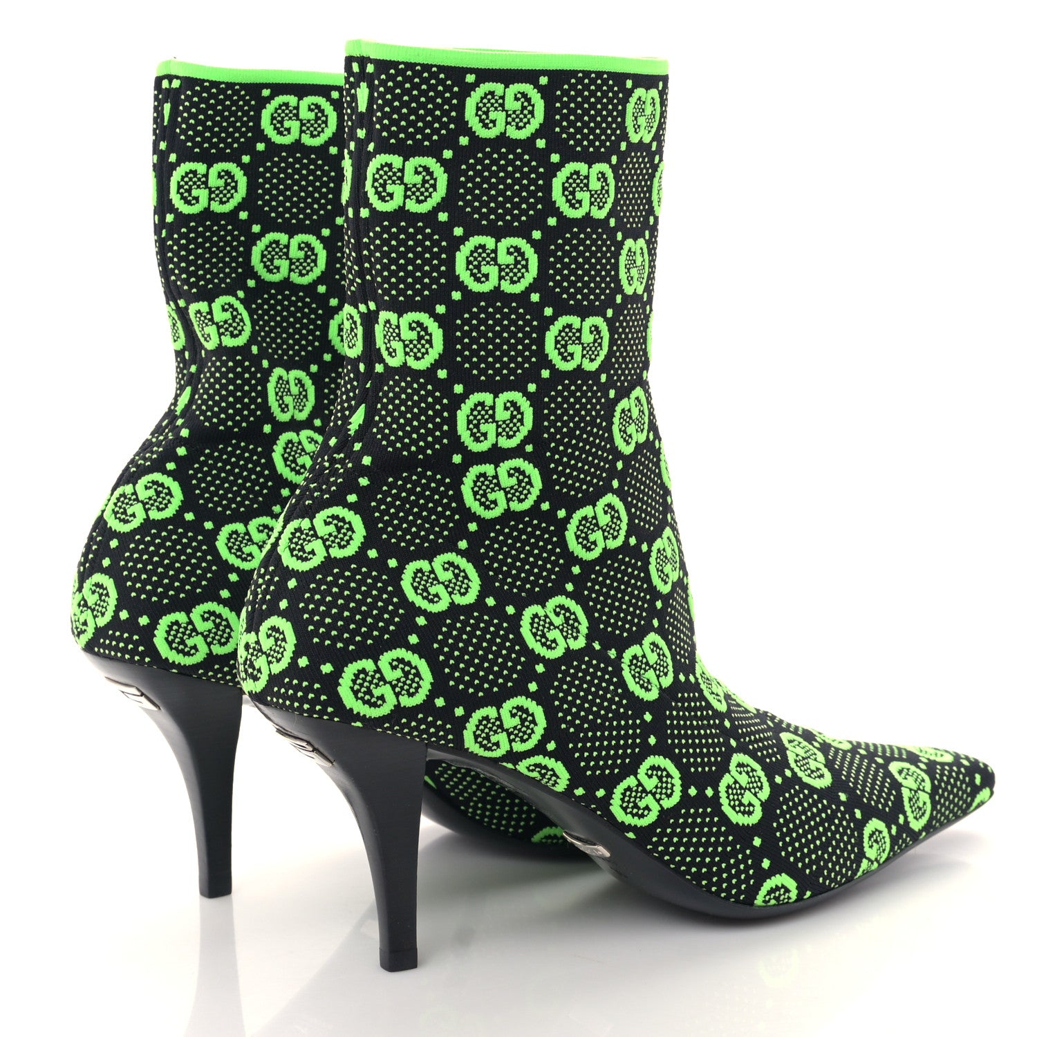 Gucci Technical Jersey Knit GG Monogram Square G 75mm Ankle Boots 39 Black Neon Green 4 of 8