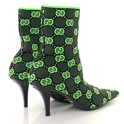 Gucci Technical Jersey Knit GG Monogram Square G 75mm Ankle Boots 39 Black Neon Green 4 of 8
