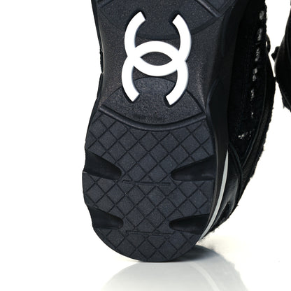 Chanel Tweed Suede Goatskin CC Sneakers 37 Black White 8 of 12