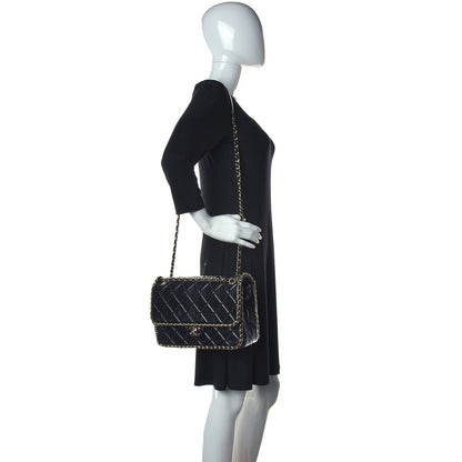 Chanel Crumpled Calfskin Quilted Large Chain All Over Flap Bag Black 2 of 12