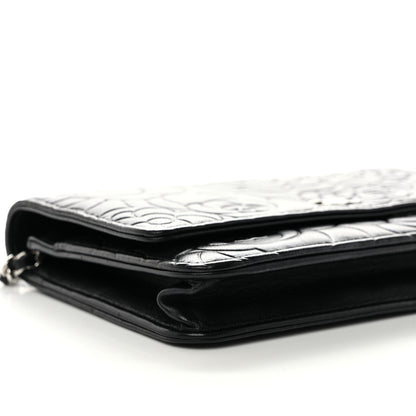 Chanel Lambskin Camellia Embossed Wallet on Chain WOC Black 10 of 13