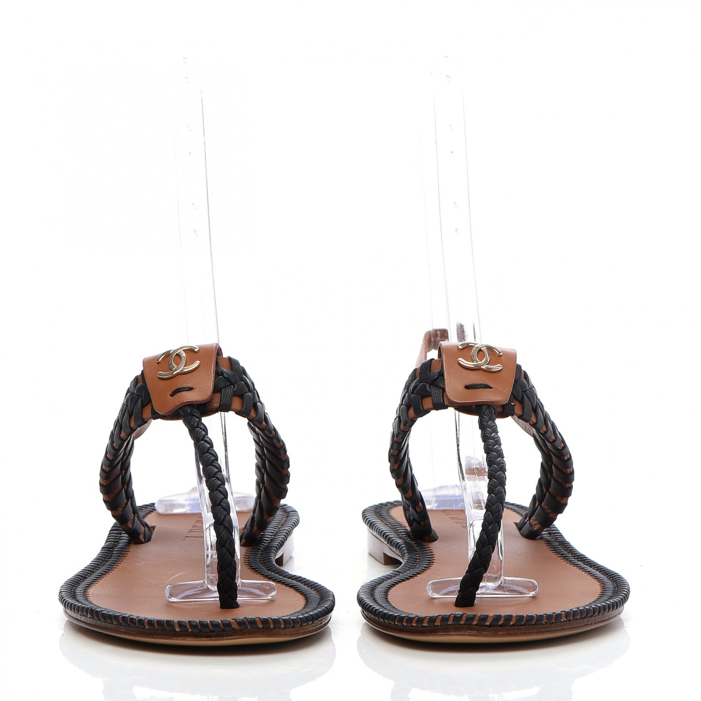 Lambskin Calfskin Braided Thong Sandals Black Brown