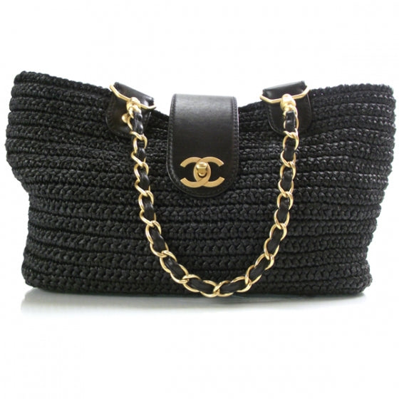 Chanel Straw Raffia Tote Black 1 of 11