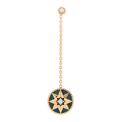 Christian Dior 18K Yellow Gold Diamond Malachite Rose Des Vents Single Drop Earring 1 of 4