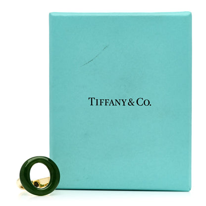 Tiffany 18K Yellow Gold Green Jade Elsa Peretti Sevillana Ring 57 8 6 of 6