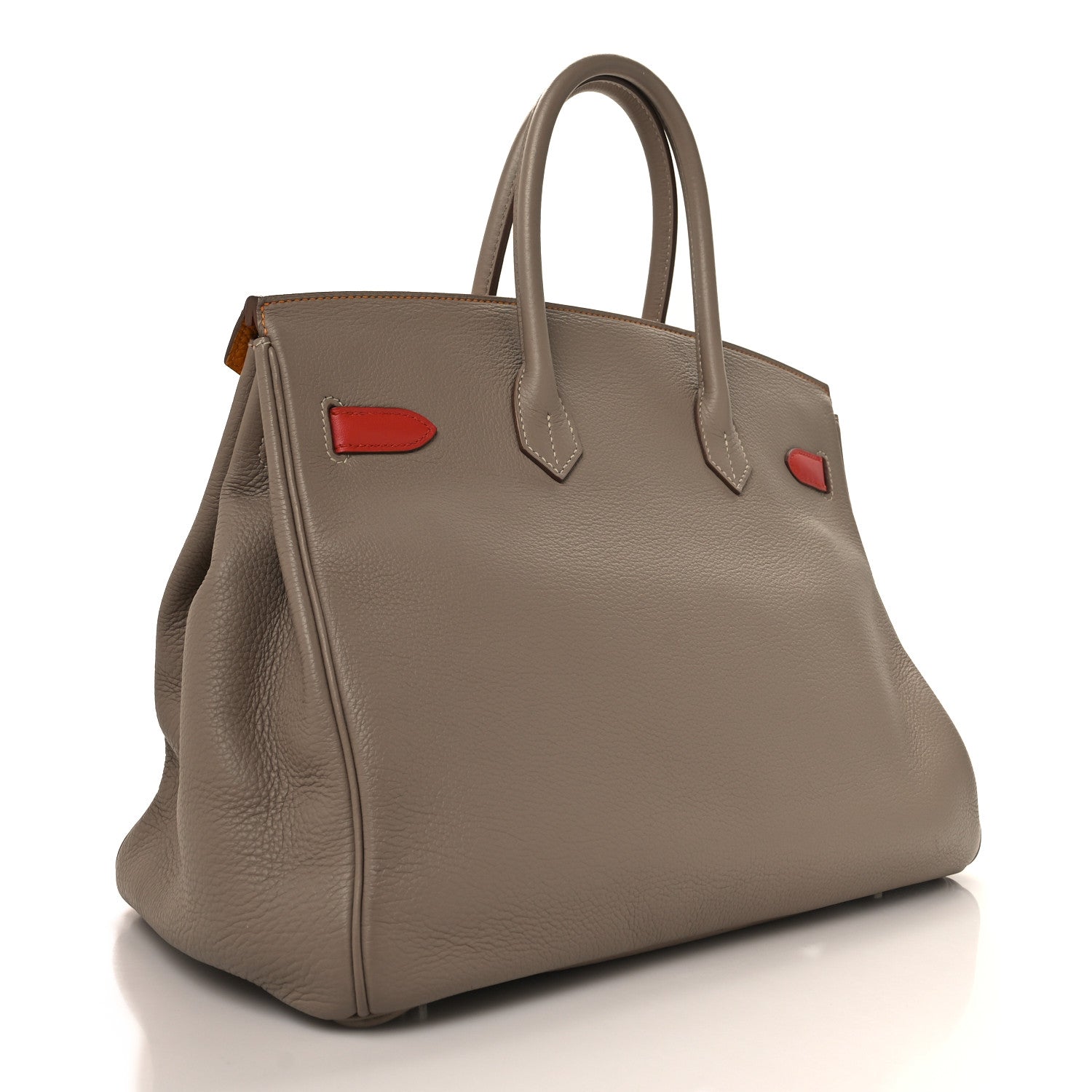 Hermes Taurillon Clemence Swift Tri-Color Birkin 35 Sanguine Gris Tourterelle Moutarde 3 of 15