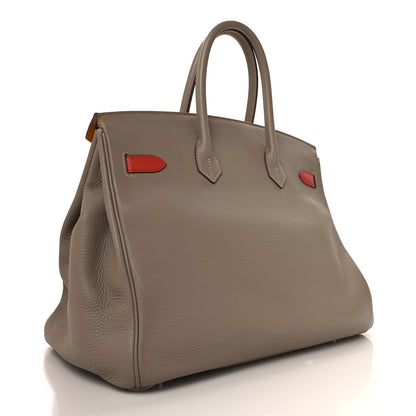 Hermes Taurillon Clemence Swift Tri-Color Birkin 35 Sanguine Gris Tourterelle Moutarde 3 of 15