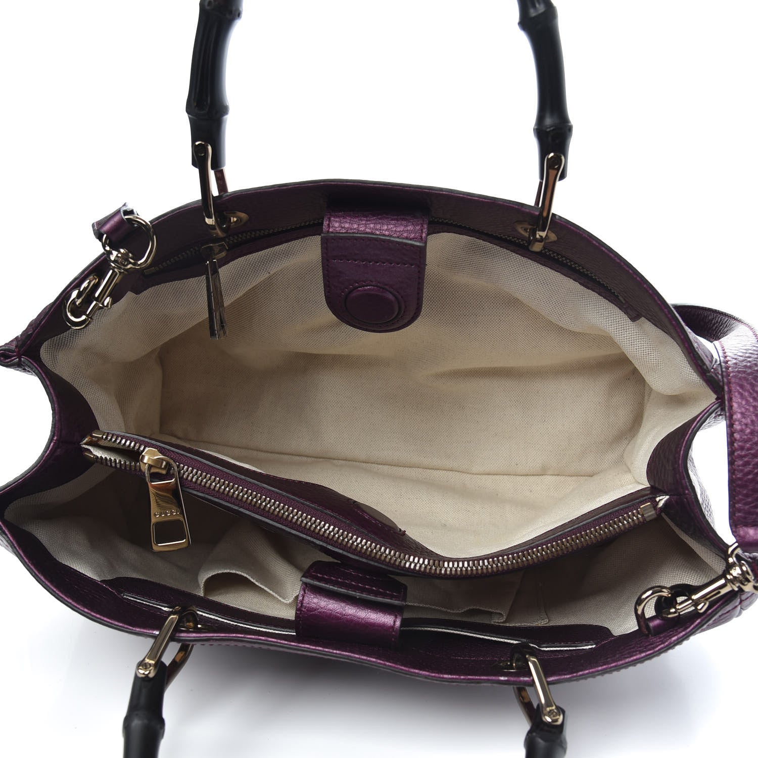 Gucci Pebbled Calfskin Medium Bamboo Shopper Tote Purple 6 of 11