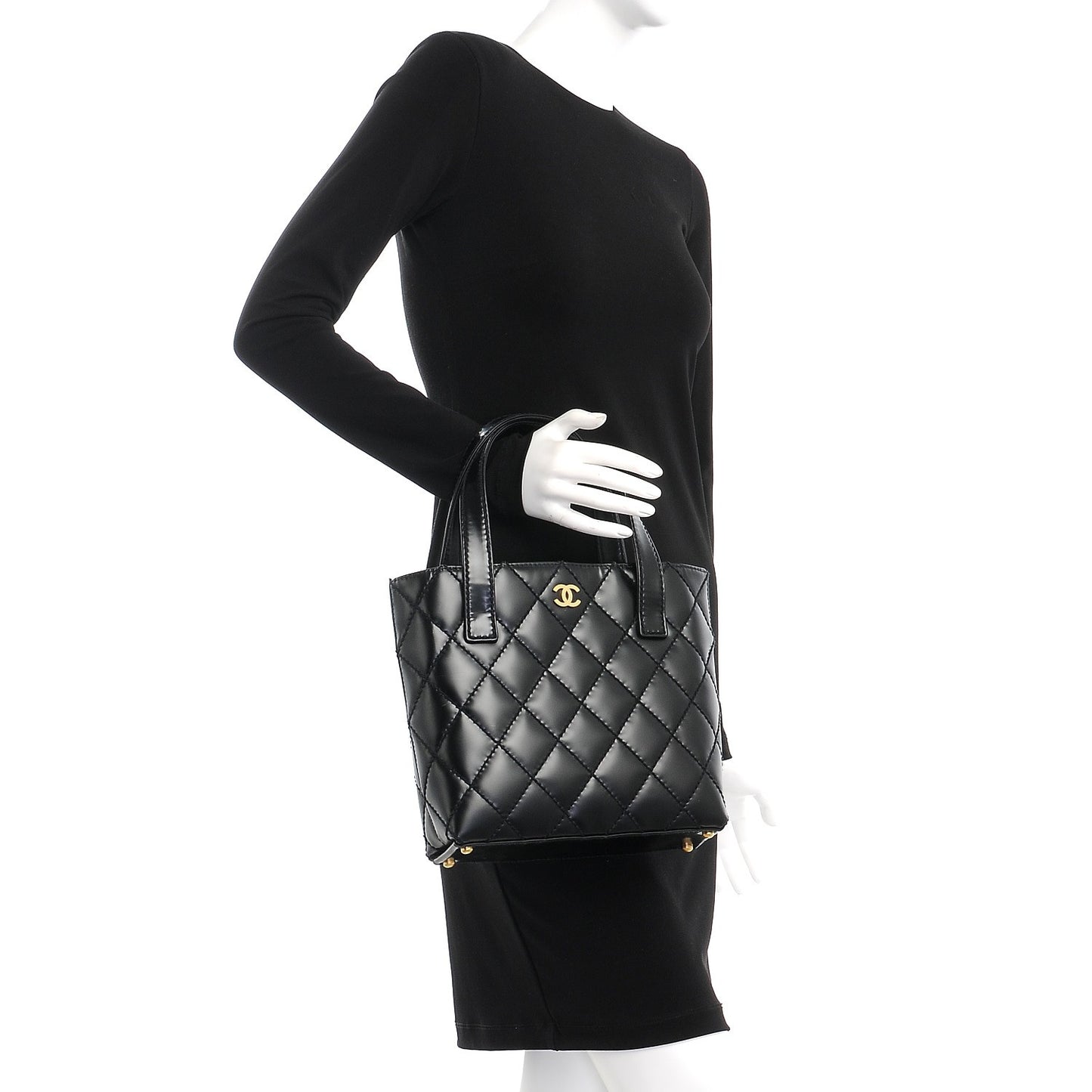 Calfskin Quilted Small Surpique Stitch Tote Black