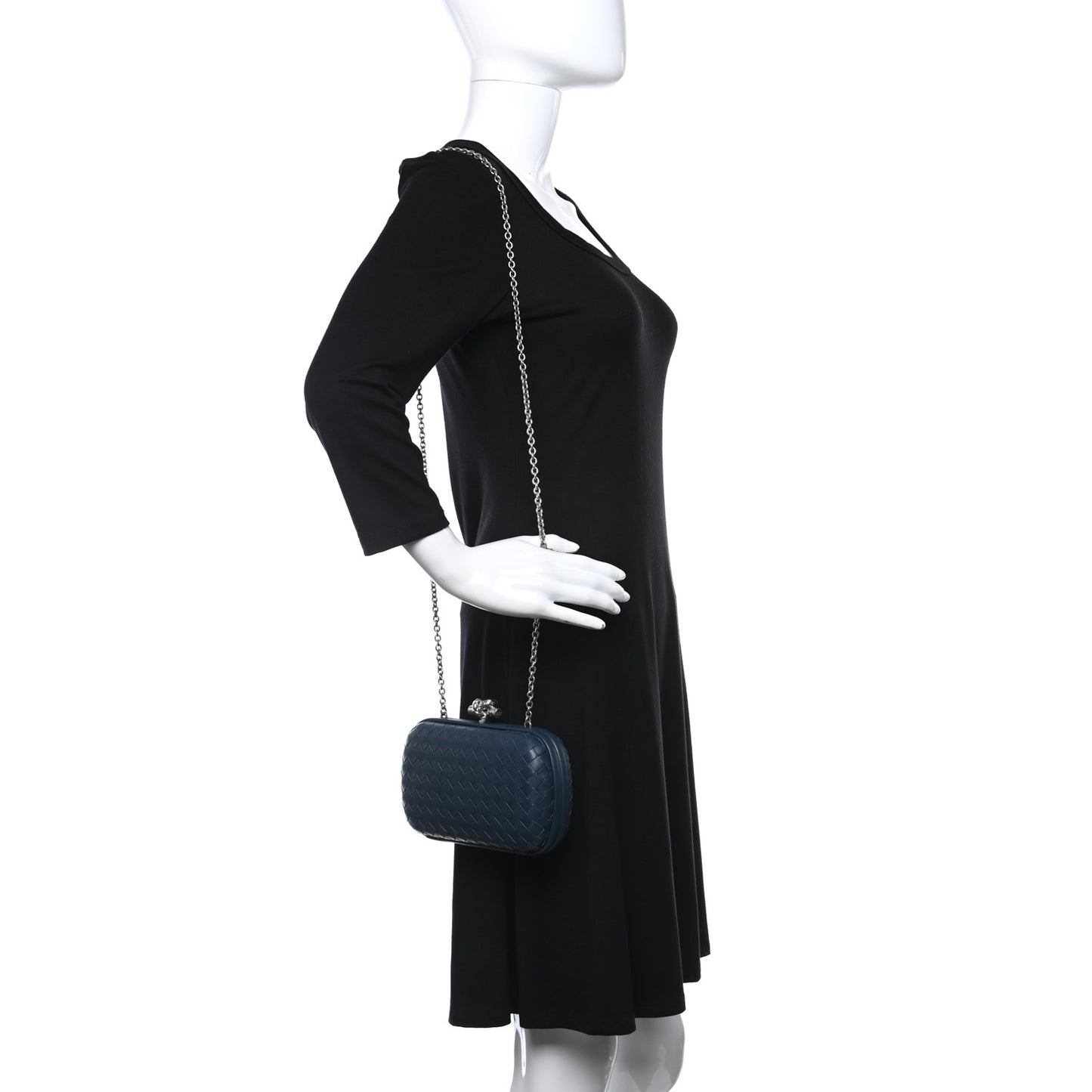 Nappa Intrecciato Chain Knot Clutch Denim