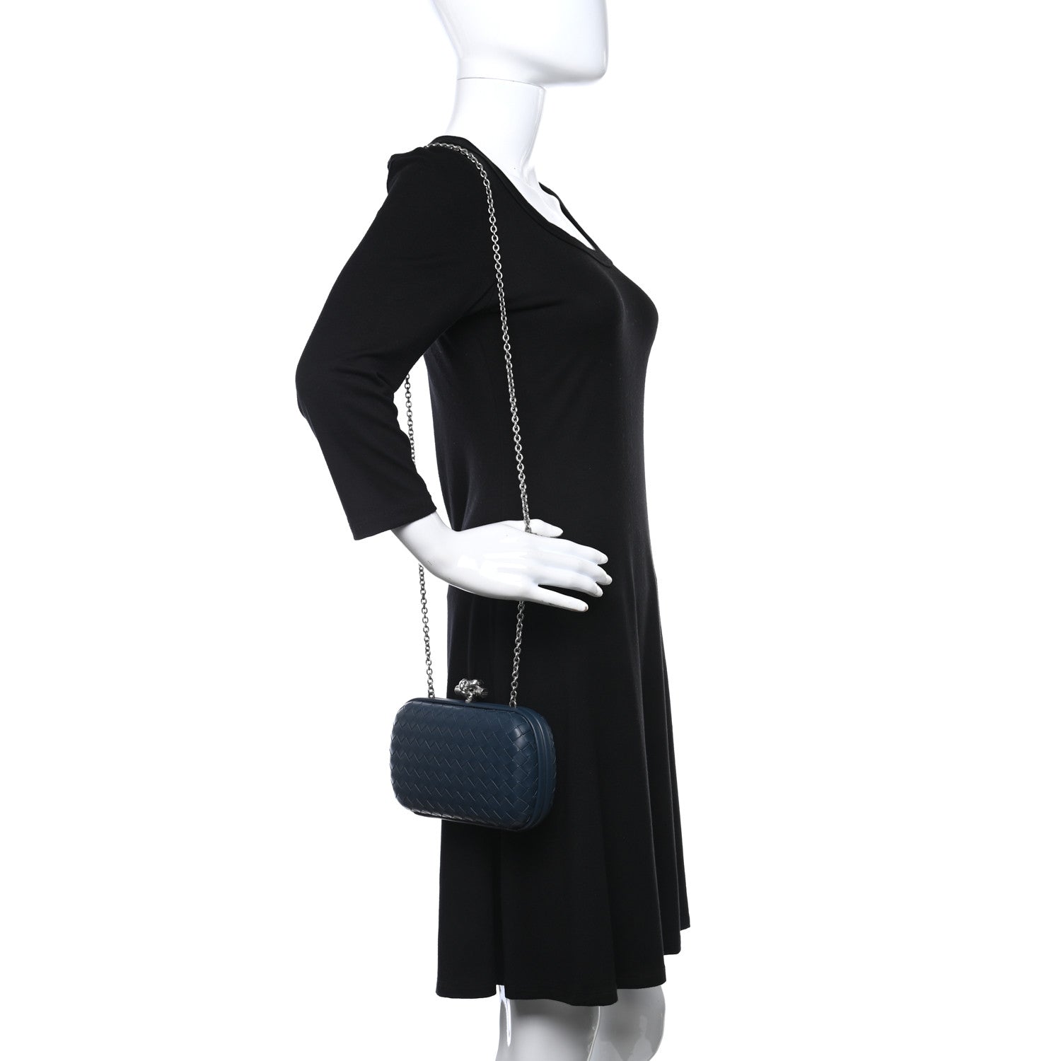 Bottega Veneta Nappa Intrecciato Chain Knot Clutch Denim 2 of 8