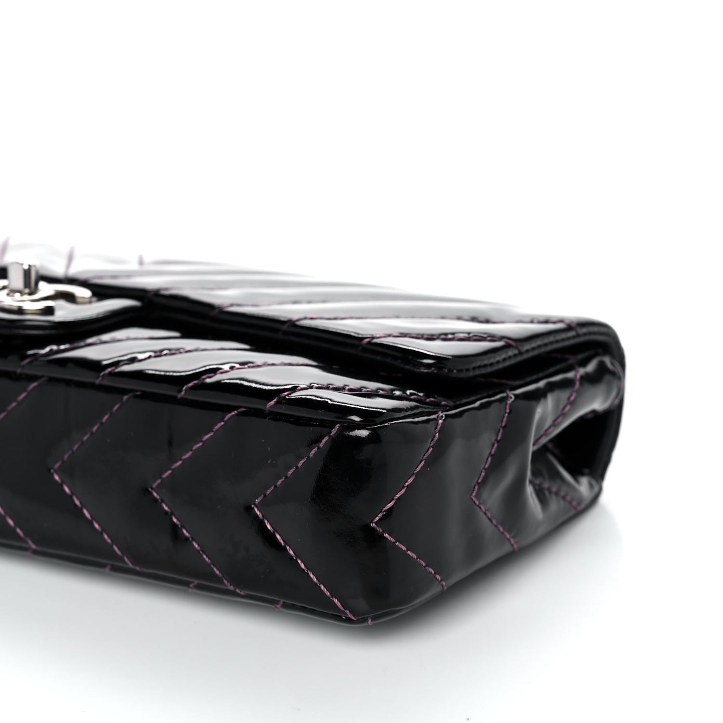 Patent Calfskin Chevron Quilted East West Flap