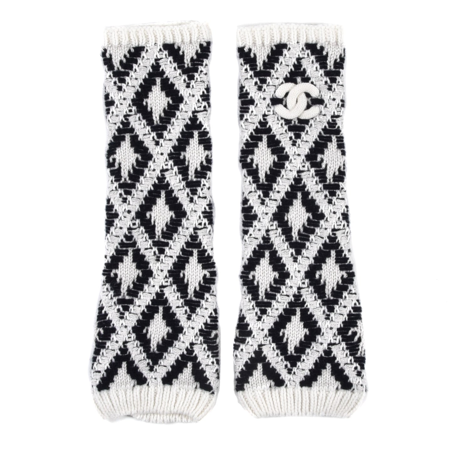 Cashmere Blend CC Fingerless Gloves Beige White Black