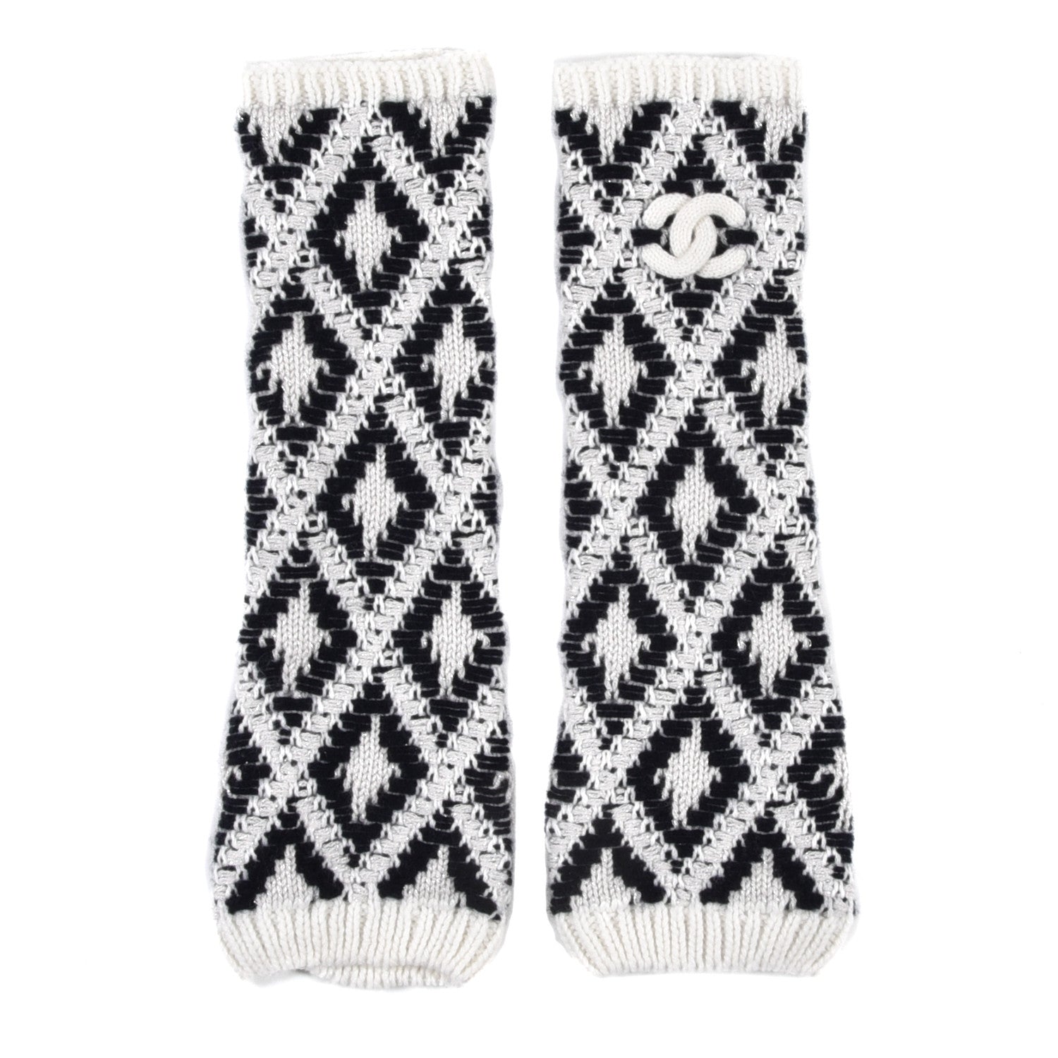 Chanel Cashmere Blend CC Fingerless Gloves Beige White Black 1 of 5