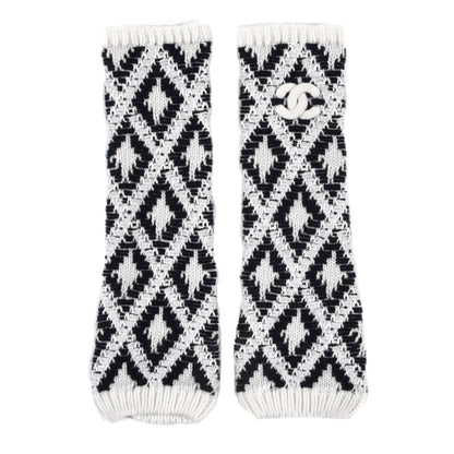 Chanel Cashmere Blend CC Fingerless Gloves Beige White Black 1 of 5