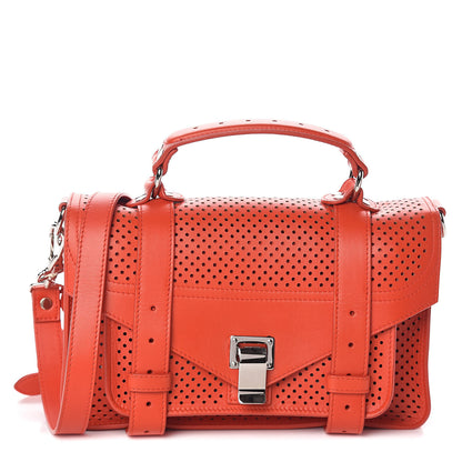 Proenza Schouler Lambskin Perforated Tiny PS1 Satchel Fire Red 1 of 10