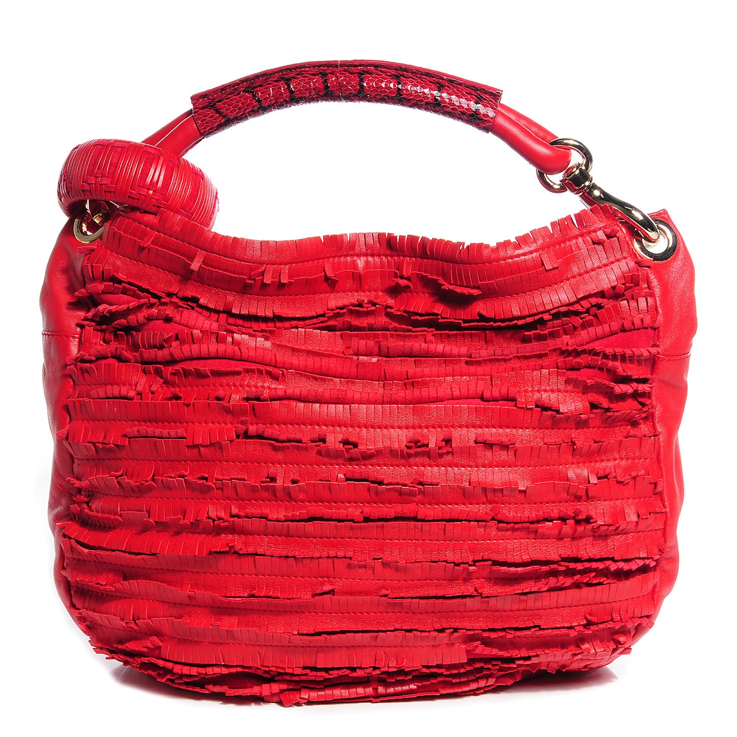 Snakeskin Nappa Fringe Small Sky Hobo Red